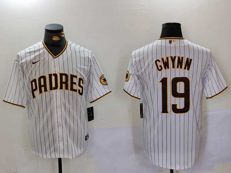 Men%27s San Diego Padres #19 Tony Gwynn White Team Logo Stitched Cool Base Nike Jersey